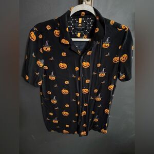 Denim & Flower Ricky Singh Black Halloween Pumpkin Button Up Shirt Men's Small